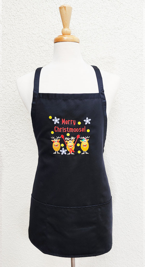 Embroidered Merry ChristMoose Cross-Back Apron