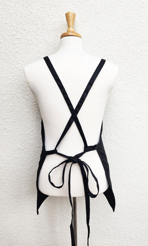 Solid Black Cross-Back Apron – Two Lumps of Sugar