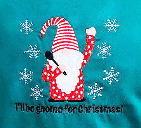 Embroidered I'll Be Gnome for Christmas Cross-Back Apron